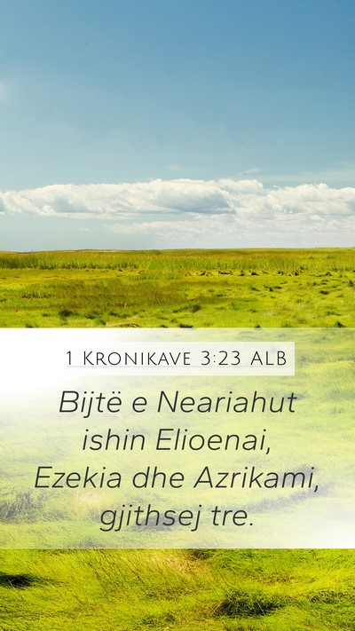 1 Kronikave 3:23 ALB Mobile Phone Wallpaper - Bijtë e Neariahut ishin Elioenai, Ezekia dhe - Mobile Bible Verse Wallpaper