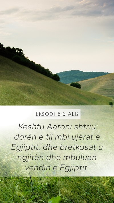 Eksodi 8:6 ALB Mobile Phone Wallpaper - Kështu Aaroni shtriu dorën e tij mbi ujërat e - Mobile Bible Verse Wallpaper