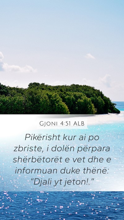 Gjoni 4:51 ALB Mobile Phone Wallpaper - Pikërisht kur ai po zbriste, i dolën përpara - Mobile Bible Verse Wallpaper