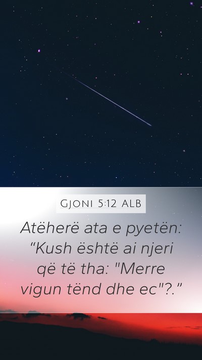 Gjoni 5:12 ALB Mobile Phone Wallpaper - Atëherë ata e pyetën: “Kush është ai njeri - Mobile Bible Verse Wallpaper