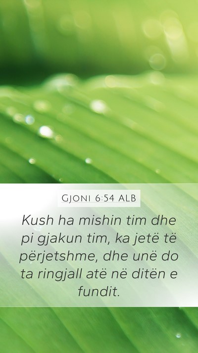 Gjoni 6:54 ALB Mobile Phone Wallpaper - Kush ha mishin tim dhe pi gjakun tim, ka jetë - Mobile Bible Verse Wallpaper