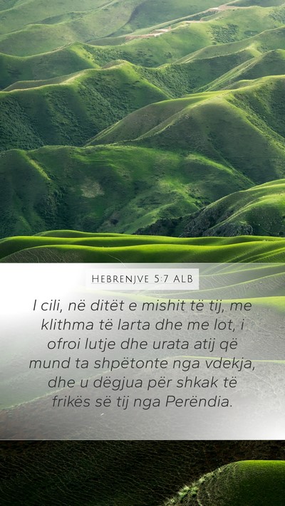 Hebrenjve 5:7 ALB Bible Verse Image