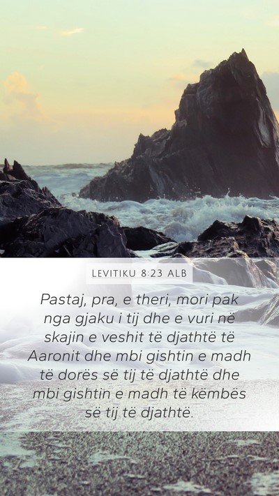 Levitiku 8:23 ALB Mobile Phone Wallpaper - Pastaj, pra, e theri, mori pak nga gjaku i tij - Mobile Bible Verse Wallpaper