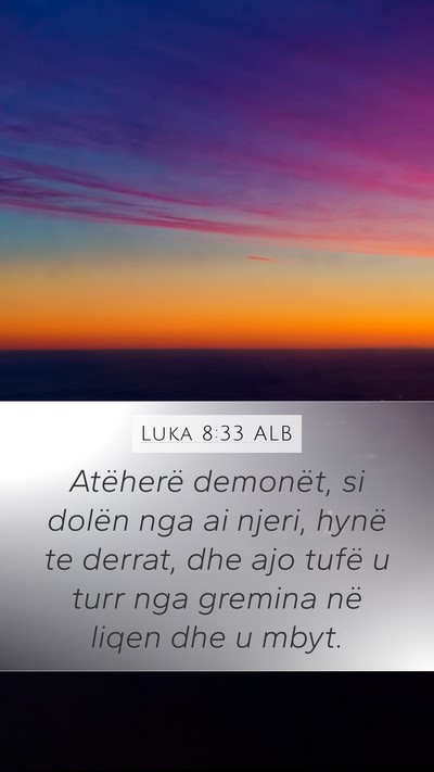 Luka 8:33 ALB Mobile Phone Wallpaper - Atëherë demonët, si dolën nga ai njeri, hynë - Mobile Bible Verse Wallpaper
