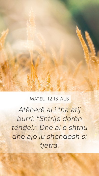 Mateu 12:13 ALB Mobile Phone Wallpaper - Atëherë ai i tha atij burri: “Shtrije dorën - Mobile Bible Verse Wallpaper