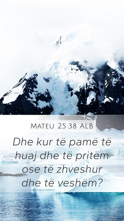Mateu 25:38 ALB Mobile Phone Wallpaper - Dhe kur të pamë të huaj dhe të pritëm ose - Mobile Bible Verse Wallpaper