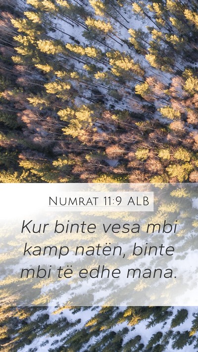 Numrat 11:9 ALB Mobile Phone Wallpaper - Kur binte vesa mbi kamp natën, binte mbi të - Mobile Bible Verse Wallpaper
