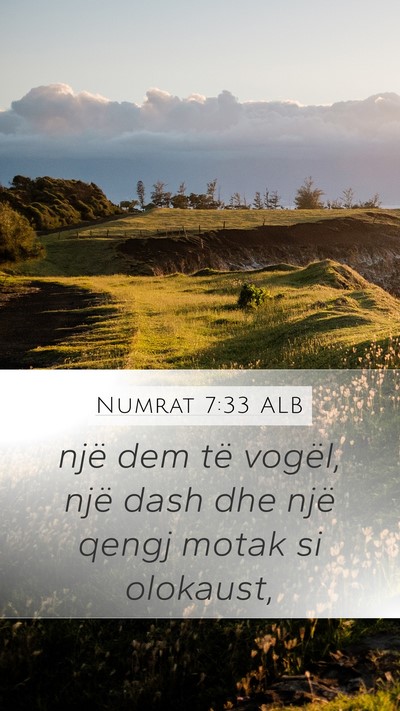 Numrat 7:33 ALB Mobile Phone Wallpaper - një dem të vogël, një dash dhe një qengj - Mobile Bible Verse Wallpaper