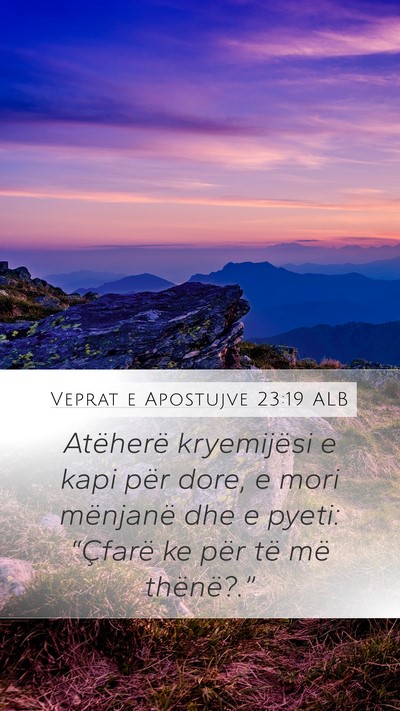 Veprat e Apostujve 23:19 ALB Mobile Phone Wallpaper - Atëherë kryemijësi e kapi për dore, e mori - Mobile Bible Verse Wallpaper