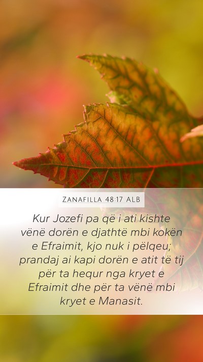Zanafilla 48:17 ALB Mobile Phone Wallpaper - Kur Jozefi pa që i ati kishte vënë dorën e - Mobile Bible Verse Wallpaper